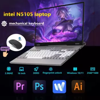 Механическая клавиатура с подсветкой, ноутбуки, 16 дюймов, 2,5 K, Intel N5105, 16 ГБ ОЗУ, 1 ТБ, Windows10, ноутбук с разблокировкой по отпечатку пальца, 2560*1600