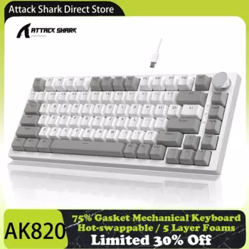 Механическая клавиатура с прокладкой и рукояткой Attack Shark x AJAZZ AK820, раскладка 75% ANSI, 5-слойная пена, горячая замена, линейный переключатель