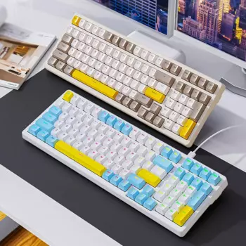 Механическая клавиатура с RGB-подсветкой, светящаяся игровая клавиатура, 19 световых эффектов, 100 клавиш, проводная клавиатура для ПК, геймера, компьютера, ноутбука