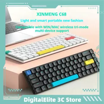 Механическая клавиатура Xinmeng C68, беспроводная Тонкая портативная беззвучная офисная игровая клавиатура для планшета с Thri-Mode и Bluetooth-подключением