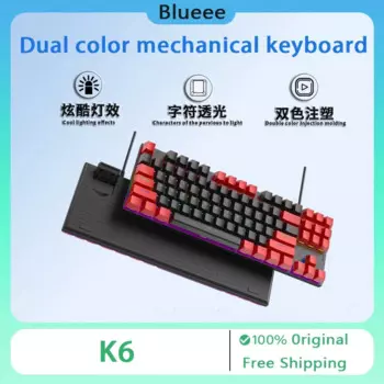 Механическая клавиатура Yunguoguo K6, игровая Проводная клавиатура для киберспорта с синими и чайными осями, подарок для офиса