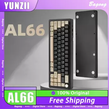 Механическая клавиатура YUNZII AL66, многофункциональная беспроводная игровая клавиатура из алюминиевого сплава с тремя режимами, RGB, с возможностью замены клавиш