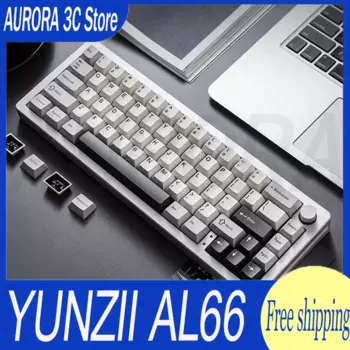 Механическая клавиатура YUNZII AL66, многофункциональная беспроводная игровая клавиатура из алюминиевого сплава с тремя режимами, RGB, функция горячей замены, для ПК