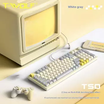 Механическая Проводная игровая клавиатура TSO, эргономичная RGB-клавиатура с эффектом освещения, подходит для игроков Mac/Win