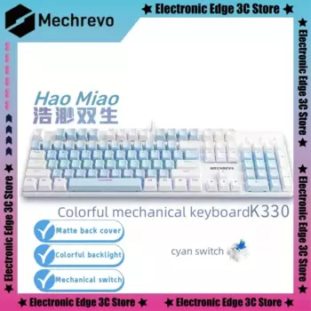 Механическая Проводная клавиатура Mechrevo K330, игровая клавиатура с 104 клавишами, разноцветная клавиатура с подсветкой, белая, синяя клавиатура, голубой переключатель