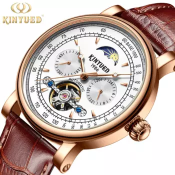 Механические часы для мужчин Tourbillon автоматические мужские часы Moon Phase водонепроницаемые Роскошные мужские часы с кожаным ремешком