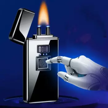 Металлическая ветрозащитная плазменная USB-зажигалка с датчиком отпечатка пальца