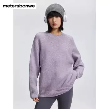 Metersbonwe-женский мягкий свитер с круглым вырезом и длинными рукавами, силуэт, свободный однотонный пуловер с воротником, базовая теплая одежда, зимняя одежда