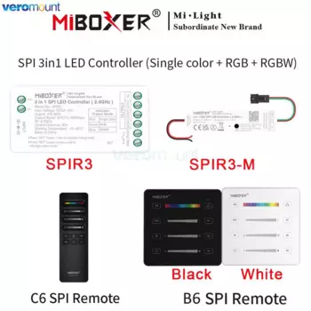 MiBoxer DC5V 12V 24V SPI светодиодный контроллер одноцветный + RGB + RGBW 3in1 контроллер для Pixels Strip WS2812 TM1812 с RF SPI пультом дистанционного управления