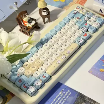 Милая мультяшная клавиатура Line щенок Pbt Moa 137Key синий белый разделение/7U пропускная панель Iso раскладка клавиатура мультяшная иллюстрация собака клавиатура