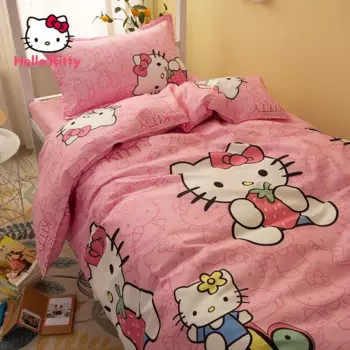 Милая простыня Hello kitty из трех предметов для студенческого общежития, пододеяльник с сердцем для девочек