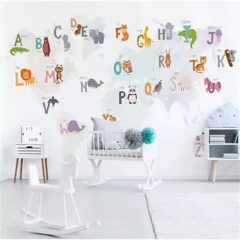 Milofi personnalis grand papier peint фотообои animaux de bande dessine nordique 26 lettres these mur de fond de chambre d'enfant