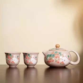 Милый Клубничный Кролик, один чайник, две чашки Xi Shi, домашний чайник, чайник, фарфоровый чайник, искусственный чайный набор