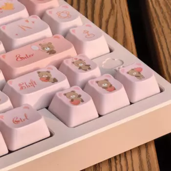 Милый медведь сердечко тема Keycap BBA профиль PBT термосублимация креативный Медведь голова Дизайн Розовая механическая клавиатура Keycaps