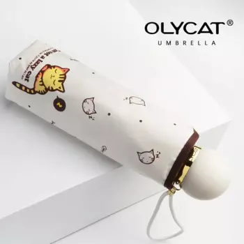 Милый мини-зонт OLYCAT, Детские ультралегкие зонтики с карманом и кошкой, пять складных ветрозащитных зонтиков от солнца и дождя для женщин