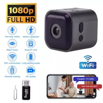 Мини-камера 1080P с инфракрасным ночным видением, Wi-Fi, датчиком движения
