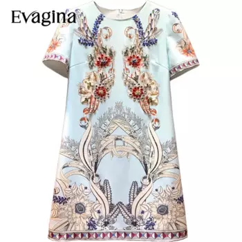 Мини-платье Evagina с французским принтом, инкрустация стразами, весна-лето 2023, новые женские праздничные платья с коротким рукавом
