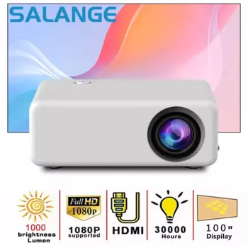 Мини-проектор Salange PL1 Поддерживаемые 1080P Стереодинамики 480 * 360 точек на дюйм Светодиодный видеопроектор для мультфильмов Детский подарок Совместимость с iPhone Android Ноутбук Windows iPad TV Stick Roku HDMI
