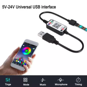 Миниатюрный Беспроводной Usb-кабель с регулировкой яркости и регулировкой яркости, Bluetooth 4,0, 5-24 В, управление со смартфона, Rgb для отелей, баров, Rgb светодиодная лента
