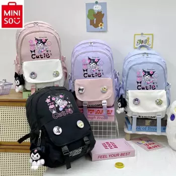 MINISO 2024 Новый мультяшный Kuromi милый Печатный высококачественный нейлоновый легкий вместительный Детский рюкзак для хранения