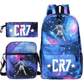 MINISO новый рюкзак CR7, 3 шт./компл., школьные сумки для девочек и мальчиков, студенческий рюкзак для ноутбука, подростковый рюкзак, женский рюкзак Mochilas