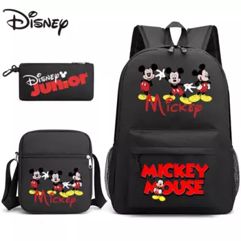 MINISO, рюкзак Disney, школьный ранец для учеников из 3 предметов, холщовая дорожная сумка с рисунком Микки Мауса, женский рюкзак
