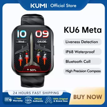 Мировая премьера KUMI KU6 Meta Смарт-часы IP68 Водонепроницаемые 1,96 дюйма 100 + изысканный циферблат с компасом Bluetooth-вызовом Обнаружение жизни