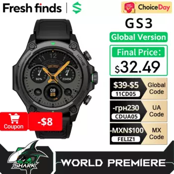 [Мировая премьера] Смарт-часы Blackshark GS3, глобальная версия, 1,43 дюйма, AMOLED-дисплей, 5 АТМ, циферблаты с искусственным интеллектом, GPS, спутниковое позиционирование