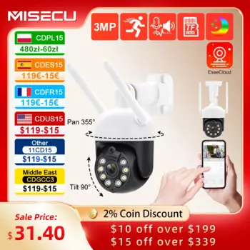 MISECU PTZ WIFI IP-купольная скоростная 3-мегапиксельная камера Наружная водонепроницаемая P2P беспроводная камера видеонаблюдения с автоматическим отслеживанием AI