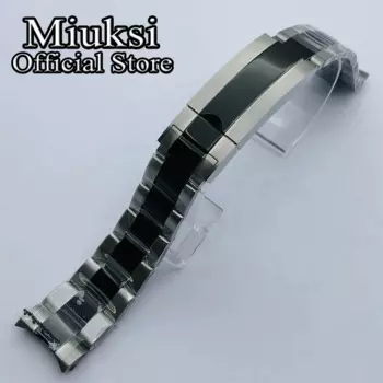 Miuksi 20 мм, серебристый, черный, твердый ремешок для часов из нержавеющей стали 316L, складная пряжка, подходит для корпуса часов 40 мм, браслет, мужской ремешок