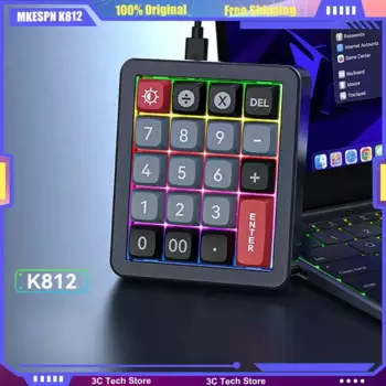 MKESPN K812 цифровая мини-фотомеханическая клавиатура, прокладка, алюминиевая, горячая замена, Макросъемка, красная ось, RGB, под заказ
