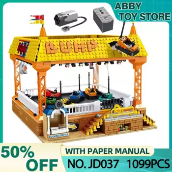 MOC-JD037 Креативный эксперт, город, вид на улицу, строительные блоки, электрическая игровая площадка, бампер, модель автомобиля, кирпичи, головоломка, игрушки на день рождения для детей