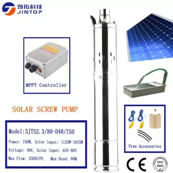 (Модель 3JTS2.3/80-D48/750) JINTOP SOLAR DC винтовой насос DC 48 В для солнечной циркуляции максимальный расход 2300 л/ч IP68