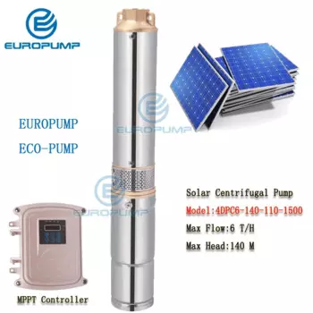 Модель EUROPUMP (4DPC6-140-110-1500) 4-дюймовый солнечный насос 110В 1500 Вт 2HP для сельского хозяйства, ирригация, максимальный поток 6 т/ч, головка 140 м Солнечный насос