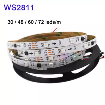 Модифицируемая Светодиодная лента WS2811 12 В, 24 В, 5 м, 30/48/60/72 светодиода/м, умная Пиксельная Светодиодная лента 5050 RGB, внешняя IC IP30/65/67, гибкая лента