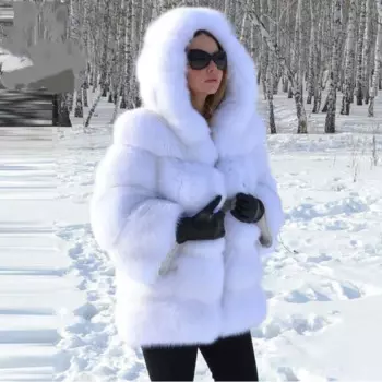 Модная зимняя куртка из искусственного меха, женские теплые меховые пальто, куртки, роскошное меховое пальто, куртка из искусственного меха, пушистая Женская куртка с капюшоном