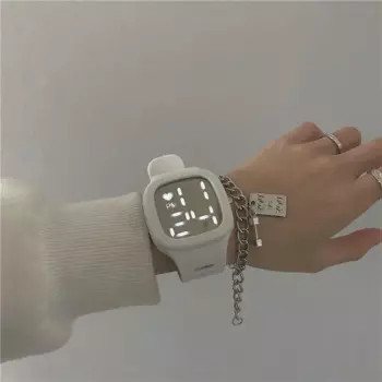 Модные электронные светодиодные светящиеся часы для INS нишевые Квадратные Зеркальные часы для мужчин женщин студентов Корейская версия простой темперамент