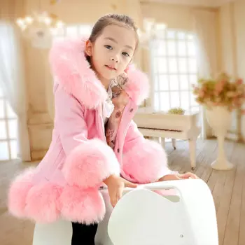 Модные детские зимние теплые шубы для девочек, толстая куртка с капюшоном и длинными рукавами для девочек на рождественскую вечеринку, детская меховая верхняя одежда, одежда