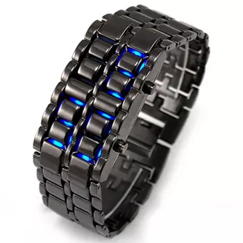 Модные металлические светодиодные часы Lava Iron Samurai, мужские электронные часы, светодиодные цифровые часы, Безликие Часы с браслетом, мужские наручные часы