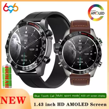 Модные мужские умные часы с AMOLED-экраном 1,43 дюйма, Bluetooth-вызов, AOD, всегда на дисплеи, спортивная музыка, водонепроницаемые умные часы для здоровья