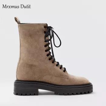 Модные новые женские полусапожки Mrxmus Dutit, Осень-зима 2023, простые повседневные короткие женские сапоги с круглым носком