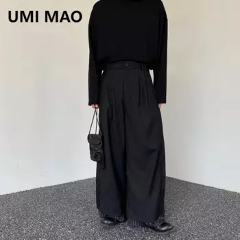 Модные темные полосатые широкие прямые штаны UMI MAO Мужские Женские брюки персонализированные двухслойные повседневные брюки до щиколотки