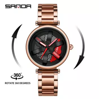 Модные женские часы SANDA 1073, спортивные водонепроницаемые часы с вращающимся циферблатом на 360 градусов, Женские кварцевые наручные часы из нержавеющей стали