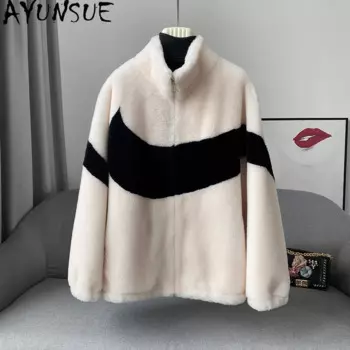 Модные женские зимние пальто AYUNSUE, корейский стиль, овчина, дубленка, Женская замшевая подкладка, шерстяное меховое пальто, женская одежда, Меховая куртка Lq
