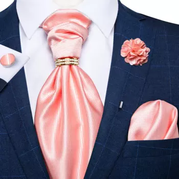 Модный галстук Ascot для мужчин шелковый однотонный розовый галстук-бабочка кольцо-брошь набор для свадебной вечеринки мужской костюм аксессуары мужской шарф подарок