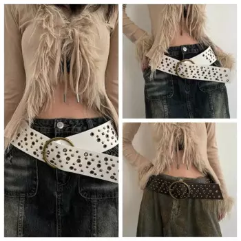Модный пояс с заклепками из коровьей кожи Y2K Harajuku широкий пояс в Корейском стиле с круглой пряжкой ремень из искусственной кожи для женщин