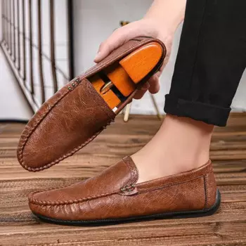 Мокасины мужские из натуральной кожи, мягкая подошва, без застежки, дышащие, повседневная обувь