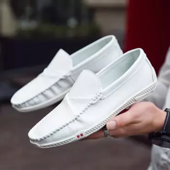 Мокасины мужские кожаные на плоской подошве, роскошные дизайнерские лоферы, без застежки, повседневная обувь для вождения, белые, 2021