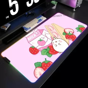 Molang Аниме Коврик для мыши XXL RGB игровые коврики для мыши HD Black аксессуары для геймеров большой светодиодный