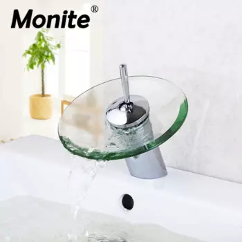 Monite из нержавеющей стали хромированный полированный круглый стеклянный кран для раковины для ванной комнаты с ручкой в виде коромысла водопроводный кран смеситель для ванной комнаты
